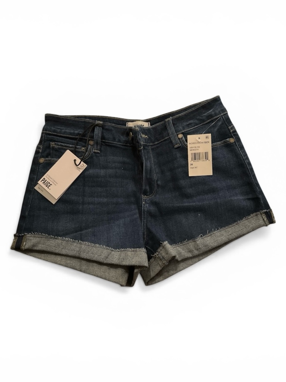 PAIGE Dark Indigo Rolled Hem Denim Shorts